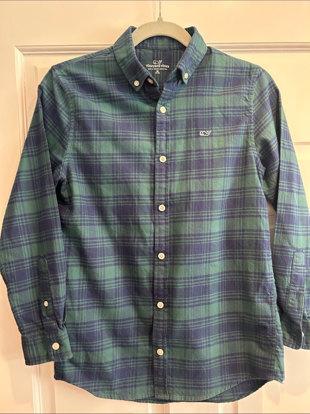 Boys Vineyard Vines Navy and Green Flannel  Button-Down Shirt